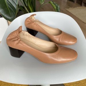 Everlane Day Heel Pecan (Nude) Leather Stacked, Size 8.5